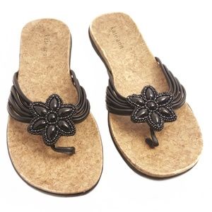Kate Ann Women's Flat Beaded Flower Thong Sandals